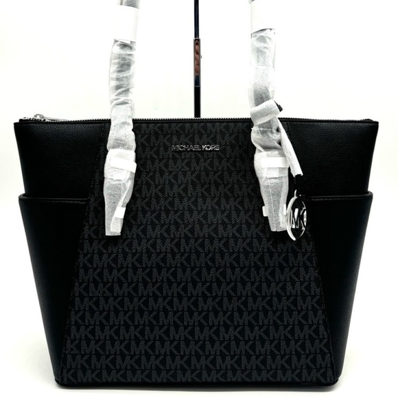 Michael Kors Large Charlotte TZ Tote Bag Black Signature - Picture 1 of 10